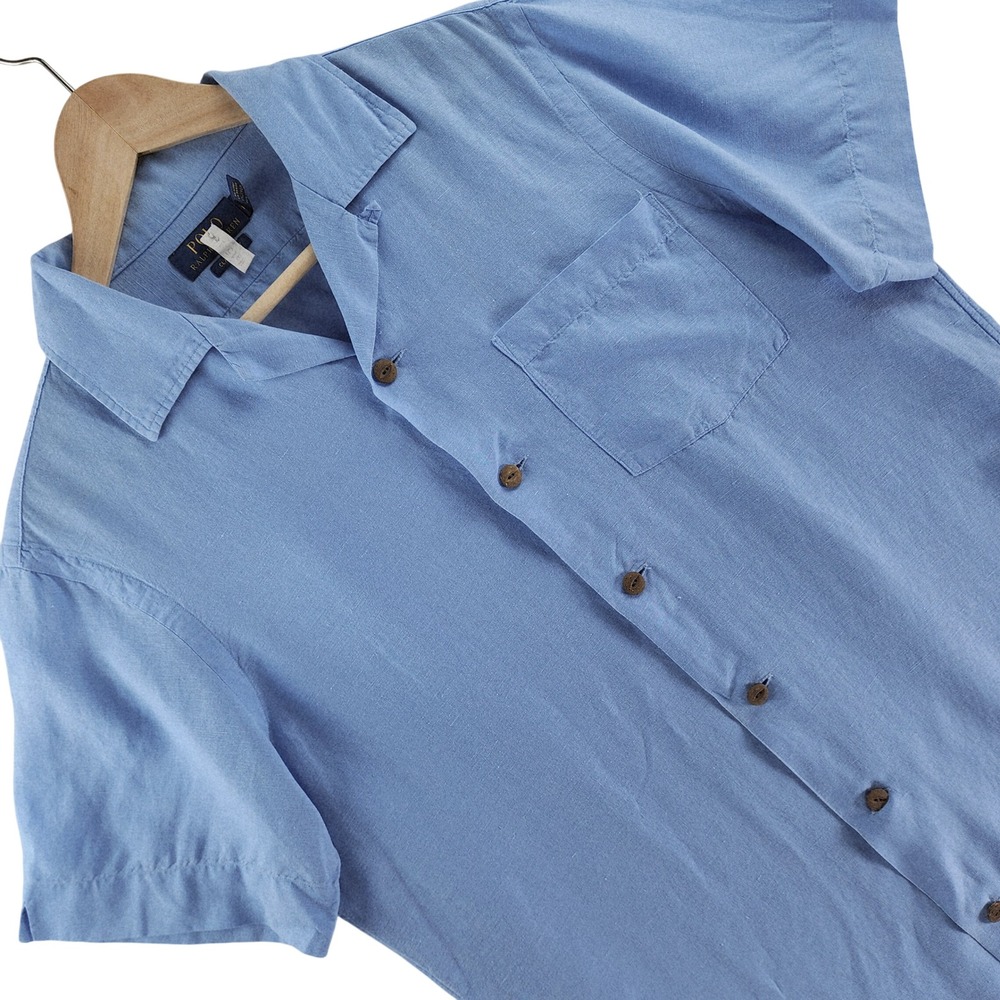 Polo Ralph Lauren Shirt Mens Small Blue Camp Collar Short Sleeve Linen Blend